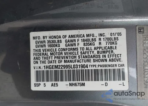 2005 Honda Civic Ex from USA, damaged, VIN 1HGEM22995L031904